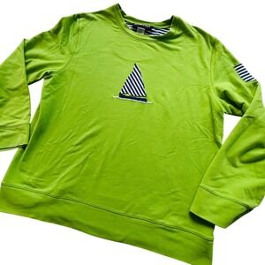 Vintage Sag Harbor Nautical Sweatshirt Size L Green Striped Sailor Chic Nautical